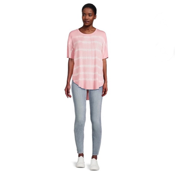 Time and Tru Women's Crewneck Solid & Tie-Dye Tunic Tee Size S (4-6) Dusty Rose - Picture 3 of 13